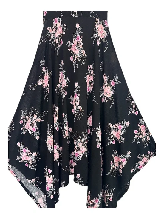 American Rag Handkerchief Dress Womens Small Floral Black Smocked Cottagecore - Picture 7 of 9